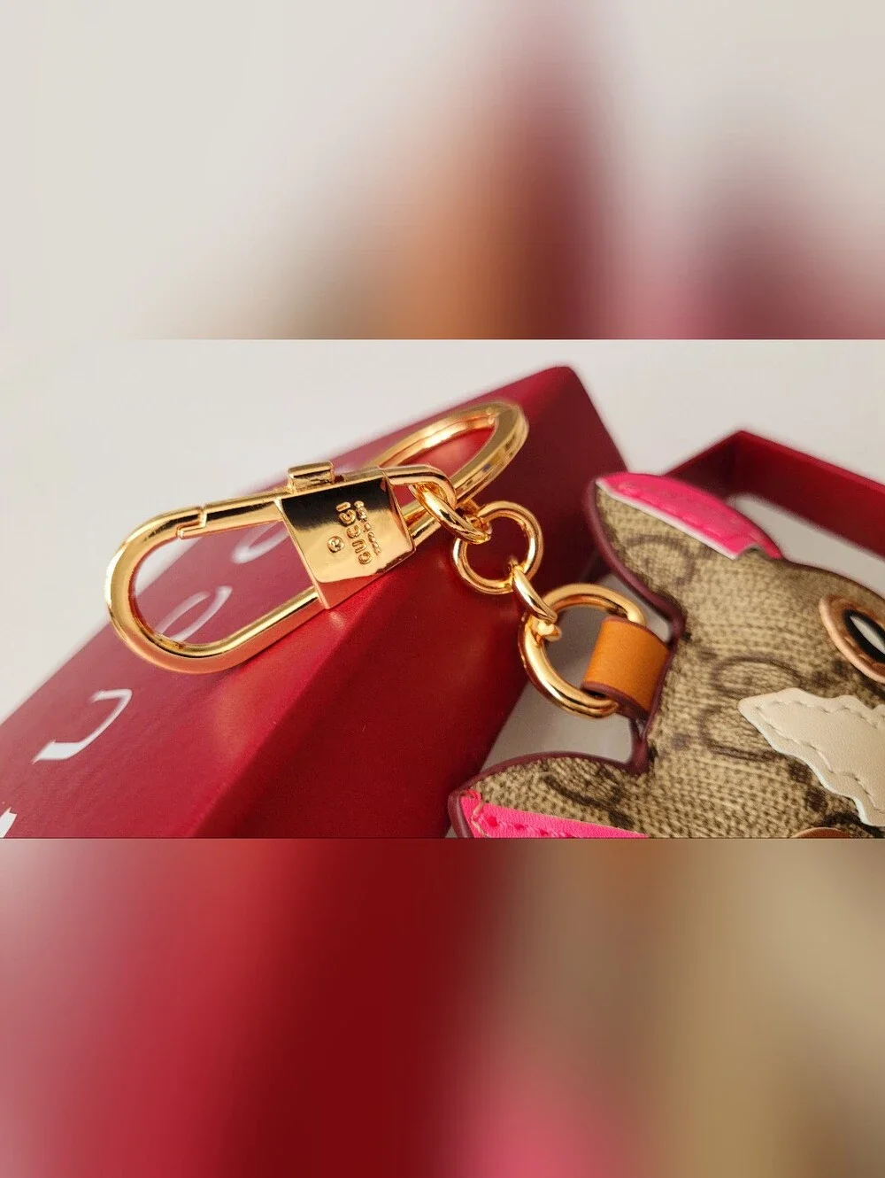 🇮🇹 Gucci Brown & Pink✨️ Cat Face Keyring✨️ with Gold Hardware🇮🇹